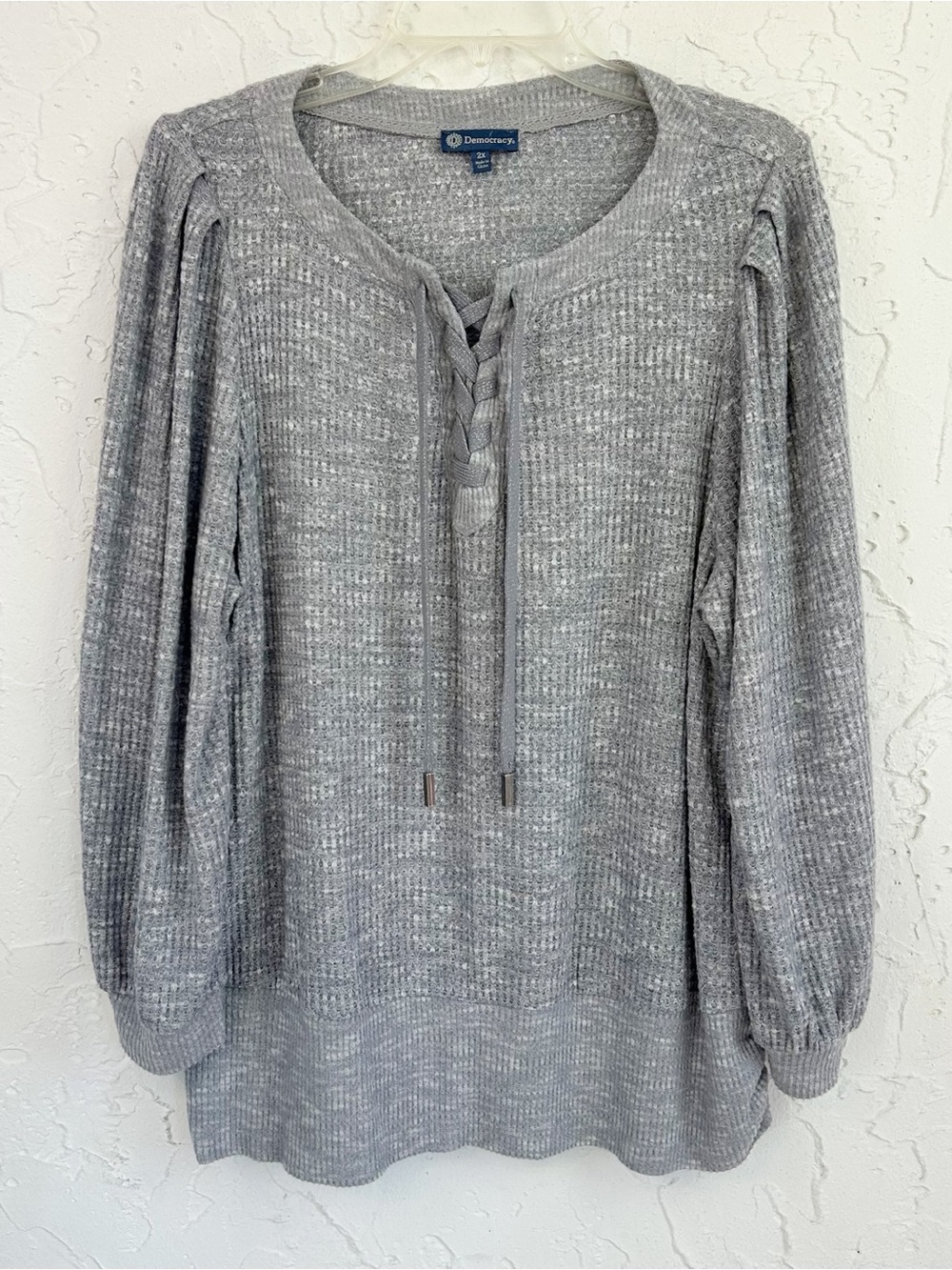 Democracy Grey Lace Up Detail Sweater Size 2X